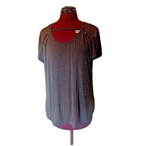 ETHEREAL Womens Top Size Large Gray Knit Short Sleeve Caged Neckline
